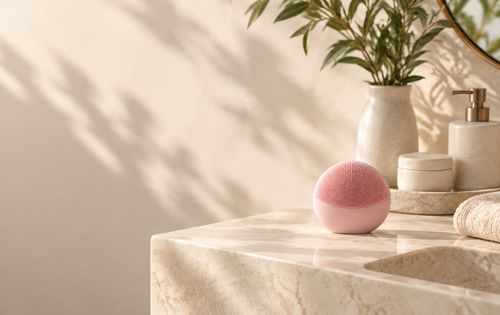 A calm vanity with the FORME SKIN cleansing brush